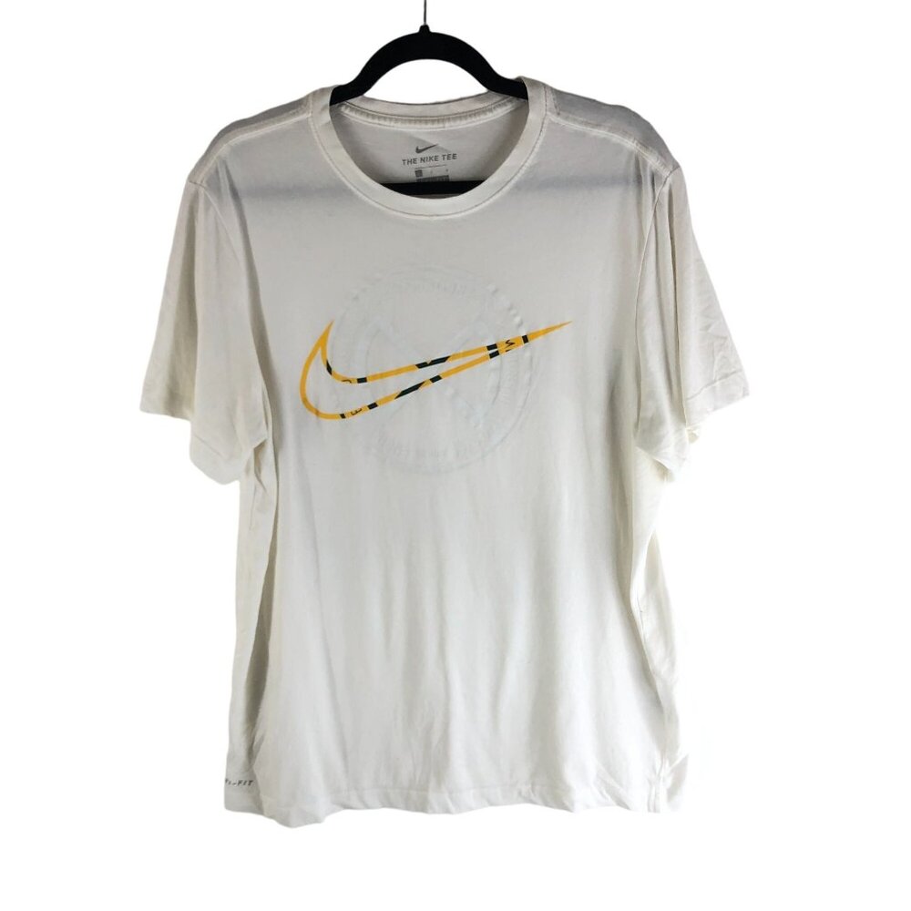 Nike Mens Dri-Fit The Nike Tee White Graphic Swoosh Logo Shirt Size L